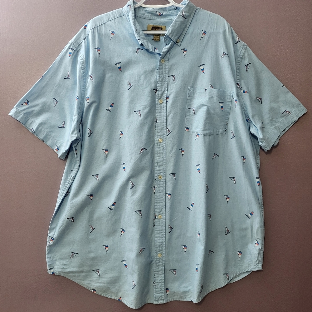 The Foundry Supply Co Blue Casual Button Down Shirt w/Nautical Sailboat Pattern - Picture 2 of 5
